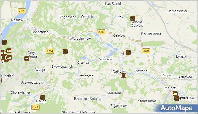 mapa Witoszyn gmina Kazimierz Dolny, Witoszyn gmina Kazimierz Dolny na mapie Targeo