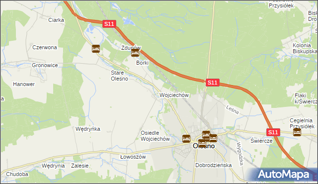 mapa Wojciechów gmina Olesno, Wojciechów gmina Olesno na mapie Targeo