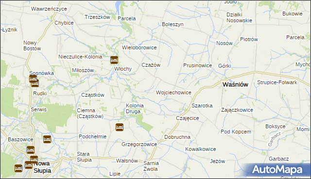 mapa Wojciechowice gmina Waśniów, Wojciechowice gmina Waśniów na mapie Targeo