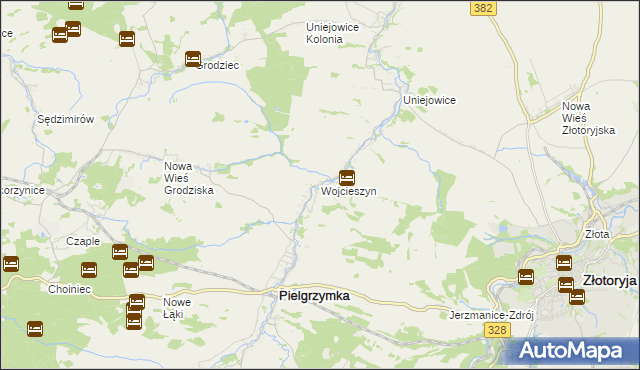 mapa Wojcieszyn gmina Pielgrzymka, Wojcieszyn gmina Pielgrzymka na mapie Targeo