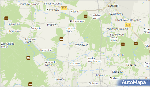 mapa Wojsławice gmina Zduńska Wola, Wojsławice gmina Zduńska Wola na mapie Targeo