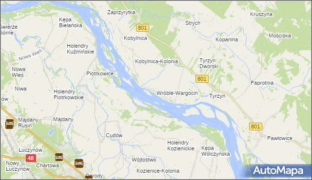 mapa Wróble-Wargocin, Wróble-Wargocin na mapie Targeo