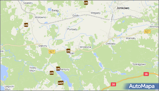 mapa Wrzesina gmina Jonkowo, Wrzesina gmina Jonkowo na mapie Targeo