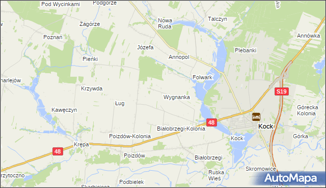 mapa Wygnanka gmina Kock, Wygnanka gmina Kock na mapie Targeo