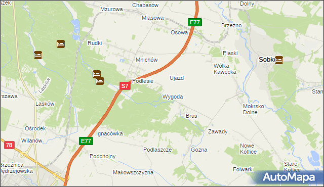 mapa Wygoda gmina Jędrzejów, Wygoda gmina Jędrzejów na mapie Targeo