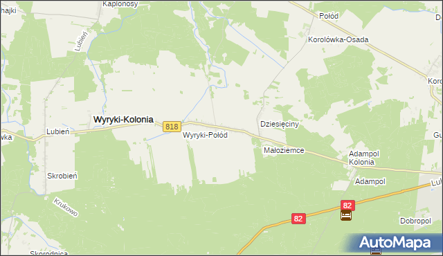 mapa Wyryki-Adampol, Wyryki-Adampol na mapie Targeo