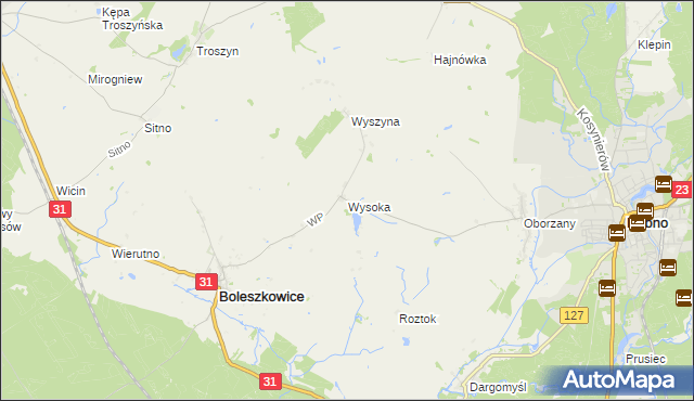 mapa Wysoka gmina Boleszkowice, Wysoka gmina Boleszkowice na mapie Targeo