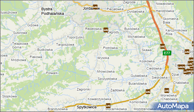 mapa Wysoka gmina Jordanów, Wysoka gmina Jordanów na mapie Targeo