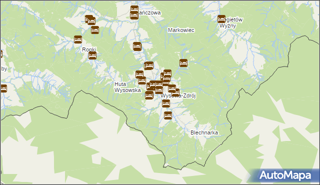 mapa Wysowa-Zdrój, Wysowa-Zdrój na mapie Targeo