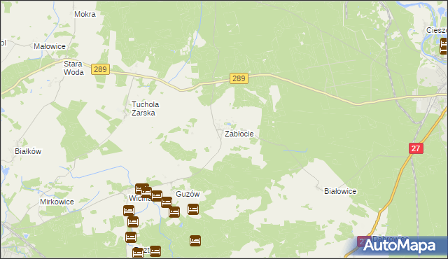 mapa Zabłocie gmina Jasień, Zabłocie gmina Jasień na mapie Targeo