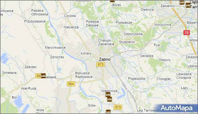 mapa Żabno powiat tarnowski, Żabno powiat tarnowski na mapie Targeo