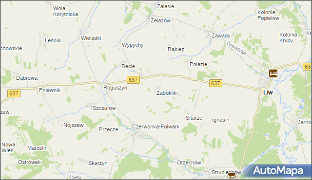 mapa Żabokliki gmina Korytnica, Żabokliki gmina Korytnica na mapie Targeo