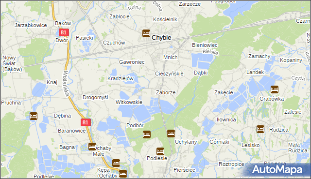 mapa Zaborze gmina Chybie, Zaborze gmina Chybie na mapie Targeo