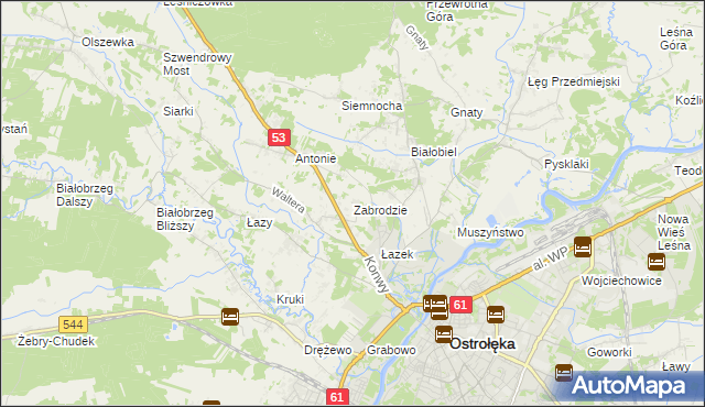 mapa Zabrodzie gmina Olszewo-Borki, Zabrodzie gmina Olszewo-Borki na mapie Targeo