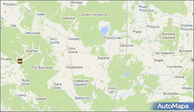 mapa Zagacie gmina Przedbórz, Zagacie gmina Przedbórz na mapie Targeo