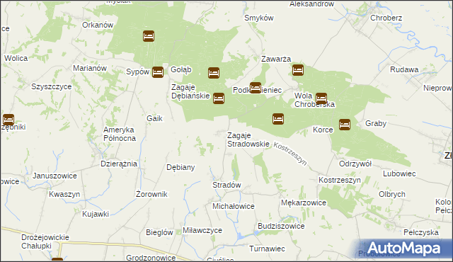 mapa Zagaje Stradowskie, Zagaje Stradowskie na mapie Targeo