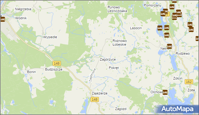 mapa Zagórzyce gmina Łobez, Zagórzyce gmina Łobez na mapie Targeo