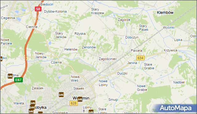 mapa Zagościniec gmina Wołomin, Zagościniec gmina Wołomin na mapie Targeo