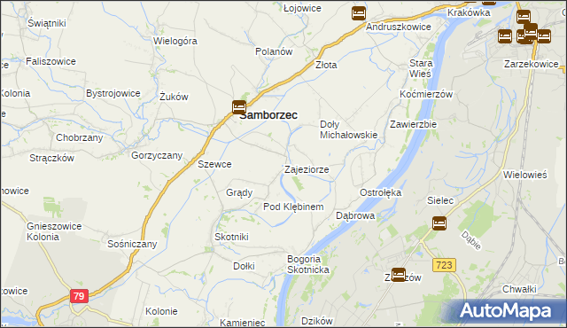 mapa Zajeziorze gmina Samborzec, Zajeziorze gmina Samborzec na mapie Targeo
