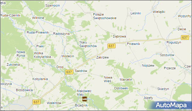 mapa Zakrzew gmina Korytnica, Zakrzew gmina Korytnica na mapie Targeo
