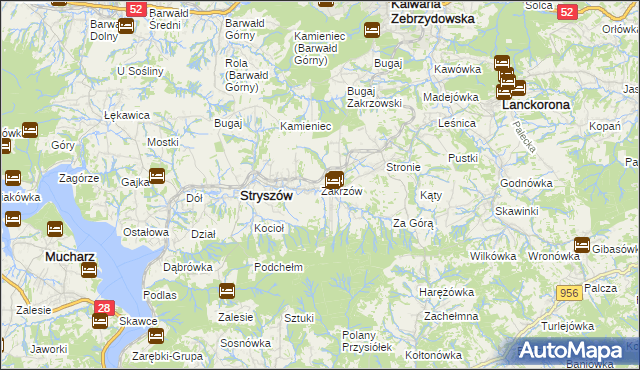 mapa Zakrzów gmina Stryszów, Zakrzów gmina Stryszów na mapie Targeo