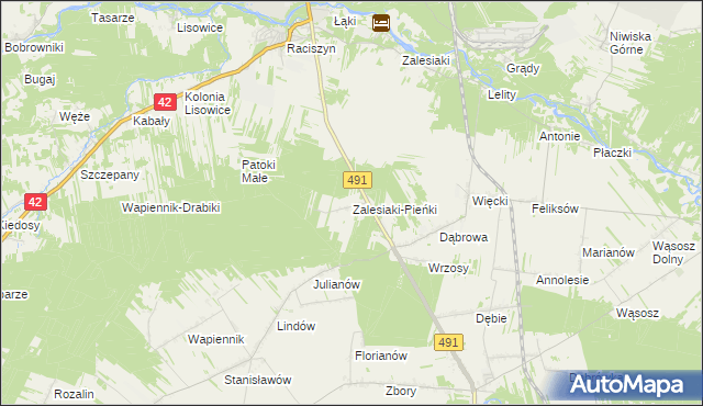 mapa Zalesiaki-Pieńki, Zalesiaki-Pieńki na mapie Targeo
