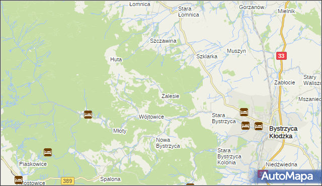 mapa Zalesie gmina Bystrzyca Kłodzka, Zalesie gmina Bystrzyca Kłodzka na mapie Targeo