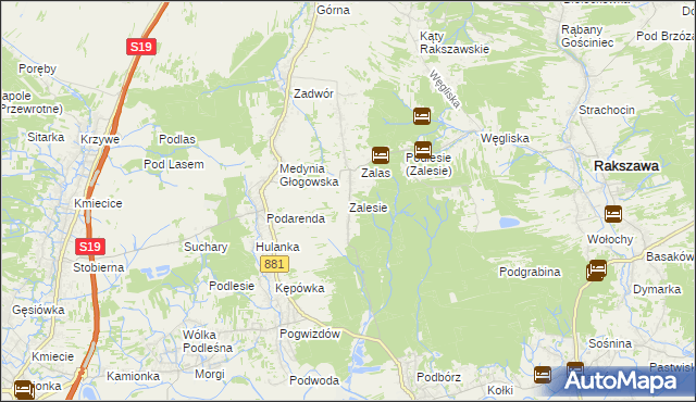 mapa Zalesie gmina Czarna, Zalesie gmina Czarna na mapie Targeo