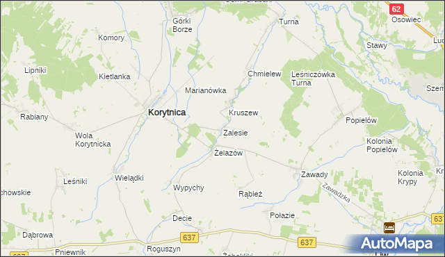 mapa Zalesie gmina Korytnica, Zalesie gmina Korytnica na mapie Targeo