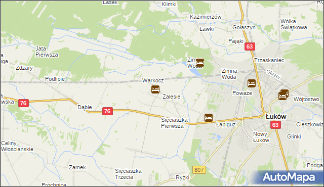 mapa Zalesie gmina Łuków, Zalesie gmina Łuków na mapie Targeo