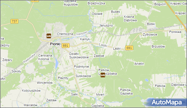 mapa Zalesie gmina Pionki, Zalesie gmina Pionki na mapie Targeo