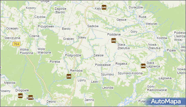 mapa Zalesie gmina Raków, Zalesie gmina Raków na mapie Targeo