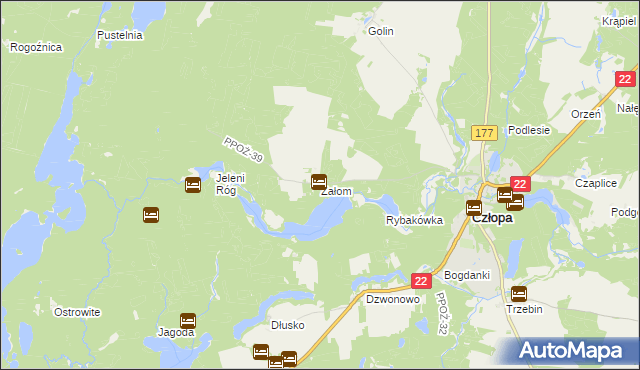 mapa Załom gmina Człopa, Załom gmina Człopa na mapie Targeo