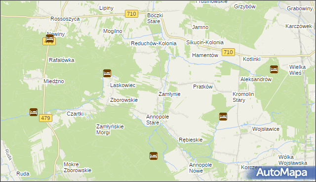 mapa Zamłynie gmina Zduńska Wola, Zamłynie gmina Zduńska Wola na mapie Targeo