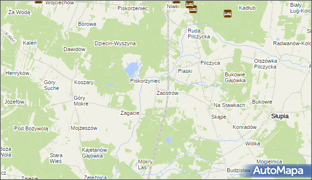 mapa Zaostrów gmina Słupia Konecka, Zaostrów gmina Słupia Konecka na mapie Targeo