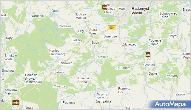 mapa Żarówka gmina Radomyśl Wielki, Żarówka gmina Radomyśl Wielki na mapie Targeo
