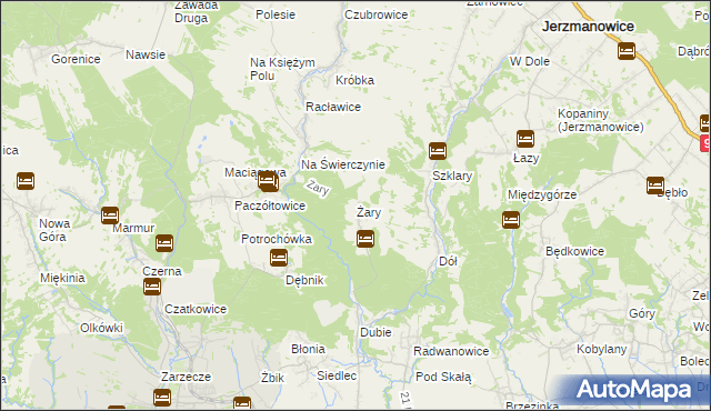 mapa Żary gmina Krzeszowice, Żary gmina Krzeszowice na mapie Targeo