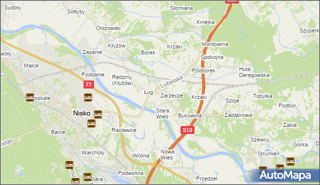 mapa Zarzecze gmina Nisko, Zarzecze gmina Nisko na mapie Targeo