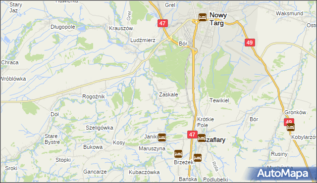 mapa Zaskale gmina Szaflary, Zaskale gmina Szaflary na mapie Targeo