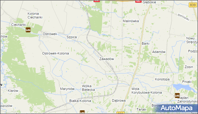 mapa Zawadów gmina Puchaczów, Zawadów gmina Puchaczów na mapie Targeo