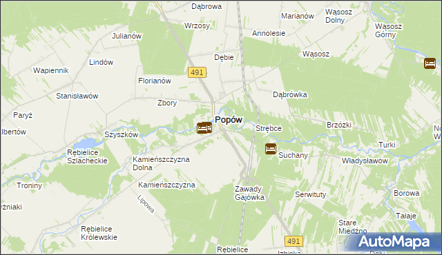 mapa Zawady gmina Popów, Zawady gmina Popów na mapie Targeo