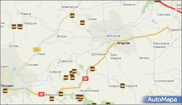 mapa Zborowice gmina Wiązów, Zborowice gmina Wiązów na mapie Targeo