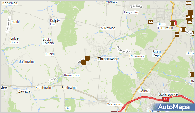 mapa Zbrosławice, Zbrosławice na mapie Targeo