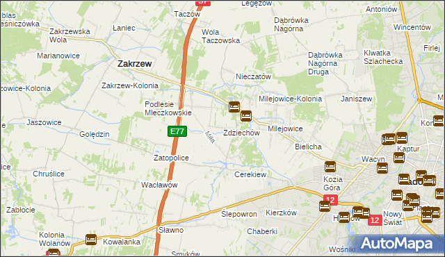 mapa Zdziechów gmina Zakrzew, Zdziechów gmina Zakrzew na mapie Targeo
