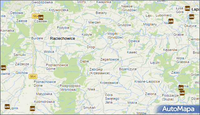 mapa Zegartowice gmina Raciechowice, Zegartowice gmina Raciechowice na mapie Targeo