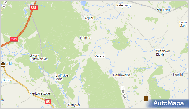 mapa Żelazki gmina Prostki, Żelazki gmina Prostki na mapie Targeo