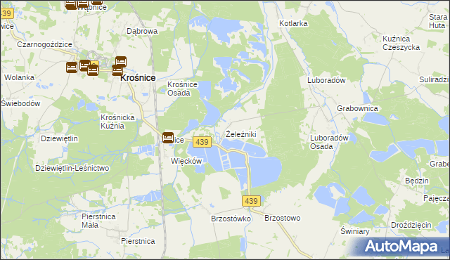 mapa Żeleźniki gmina Krośnice, Żeleźniki gmina Krośnice na mapie Targeo