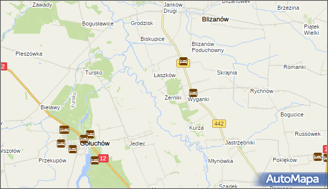 mapa Żerniki gmina Blizanów, Żerniki gmina Blizanów na mapie Targeo