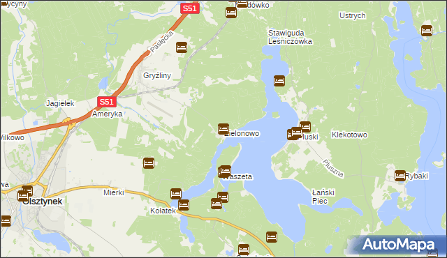 mapa Zielonowo gmina Stawiguda, Zielonowo gmina Stawiguda na mapie Targeo