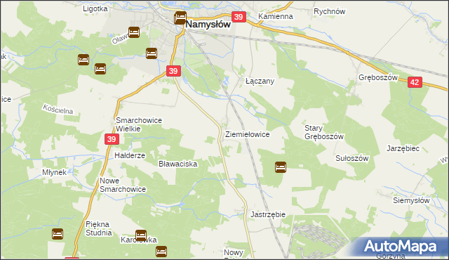mapa Ziemiełowice, Ziemiełowice na mapie Targeo